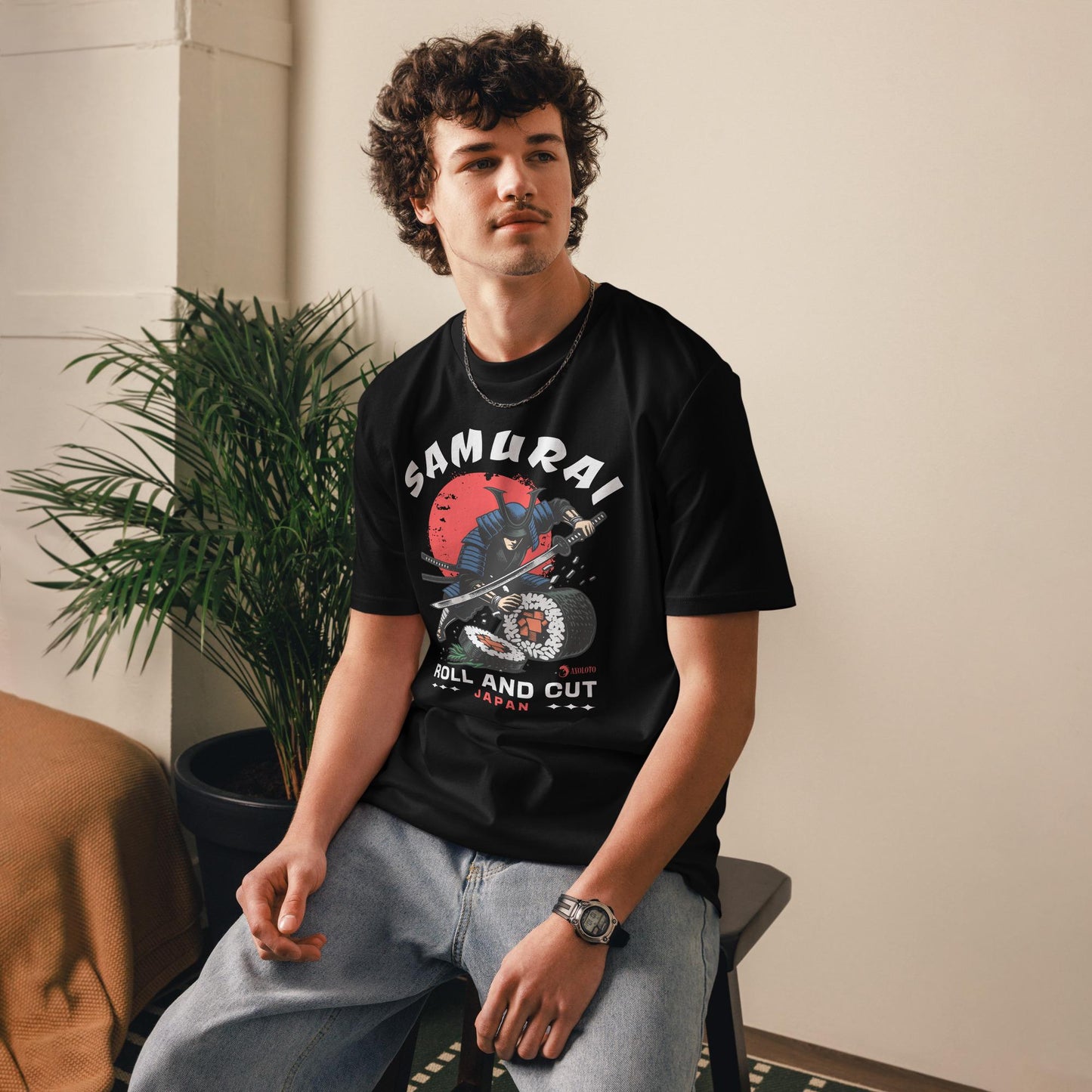 100% Cotton Samurai Roll & Cut T-Shirt - Funny Sushi Katana Graphic Tee - Japanese Food Lover Shirt - Unique Anime Streetwear, Meme Tshirt