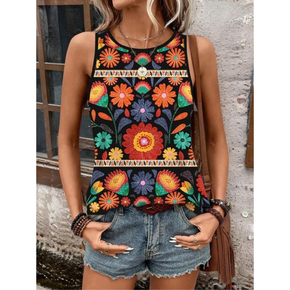 Women's Camisole Tank Top Floral Graphic Bohemia Hawaiian Ethnic Sleeveless Crew Neck Regular Tops Daily Print Black Yellow Summer Spring