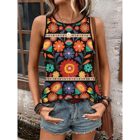Women's Camisole Tank Top Floral Graphic Bohemia Hawaiian Ethnic Sleeveless Crew Neck Regular Tops Daily Print Black Yellow Summer Spring