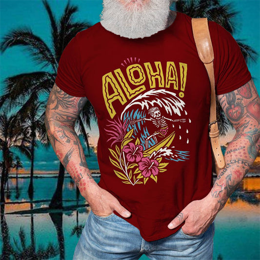 Men's T shirt Tee Summer Hawaiian Shirt Skull Graphic Prints Crew Neck Hot Stamping Hawaiian Going out Short Sleeves Clothing Apparel Designer Basic Modern Contemporary
