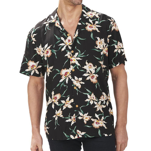 Men's Shirt Summer Hawaiian Shirt Button Up Shirt Casual Shirt Camp Collar Shirt Graphic Prints Flower / Floral Turndown Black Red Street Holiday Short Sleeve Button Print Clothing Apparel Tropical