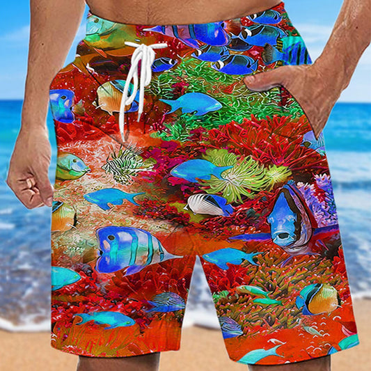 Men's Graphic Prints Fish Swim Trunks Swim Shorts Board Shorts Mid Waist Hawaiian Boho Casual Daily Holiday Drawstring with Mesh lining Elastic Waist Designer Clothing Apparel