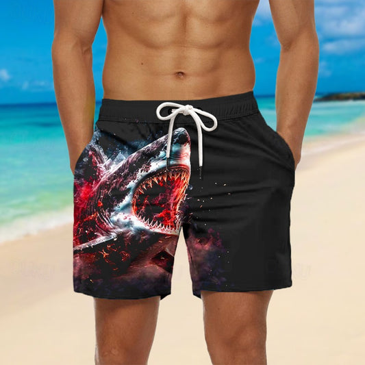 Men's Animal Shark Graphic Prints Swim Trunks Swim Shorts Board Shorts Mid Waist Hawaiian Boho Casual Daily Holiday Drawstring with Mesh lining Elastic Waist Designer Clothing Apparel