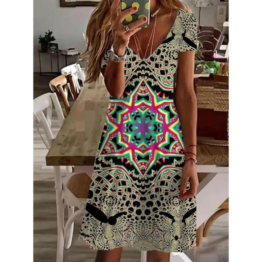 Women's Mini Dress Casual Dress Elegant Tropical Hawaiian Daily Regular Fit Floral Graphic Geometric Short Sleeve Crew Neck Sage Green Summer