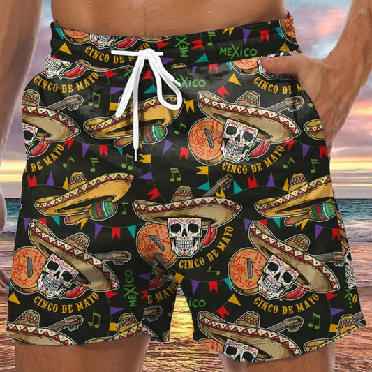 Men's Skull Graphic Prints Swim Trunks Swim Shorts Board Shorts Mid Waist Hawaiian Boho Casual Daily Holiday Drawstring with Mesh lining Elastic Waist Designer Clothing Apparel