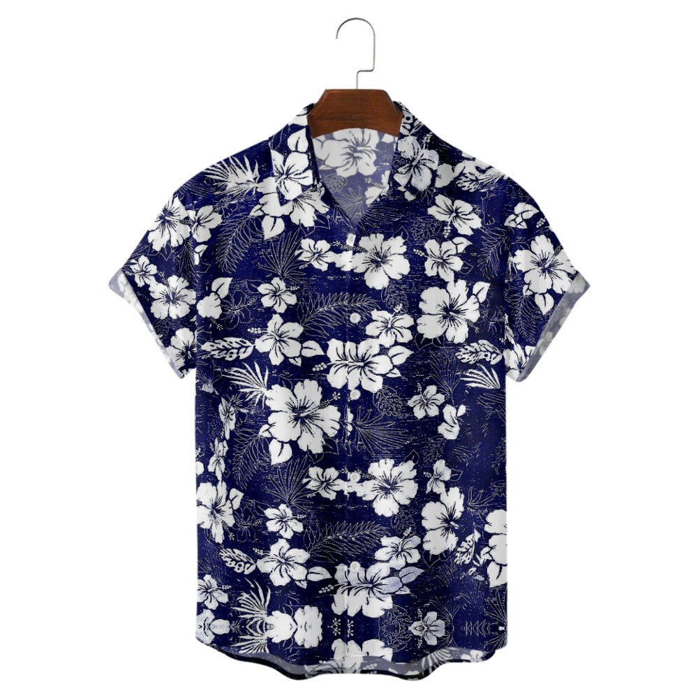 Men's Floral Graphic Palm Leaf Shirt Summer Hawaiian Shirt Aloha Shirt Short Sleeve Shirt Collar Fashion Designer Lightweight Street Daily Holiday Blue and White 18 blue 19 blue S M L