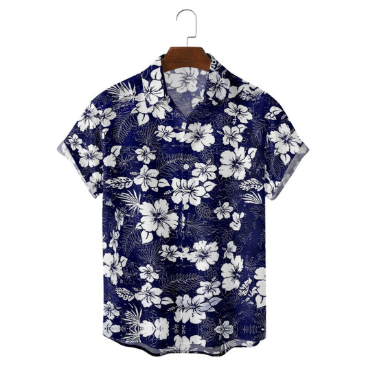 Men's Floral Graphic Palm Leaf Shirt Summer Hawaiian Shirt Aloha Shirt Short Sleeve Shirt Collar Fashion Designer Lightweight Street Daily Holiday Blue and White 18 blue 19 blue S M L
