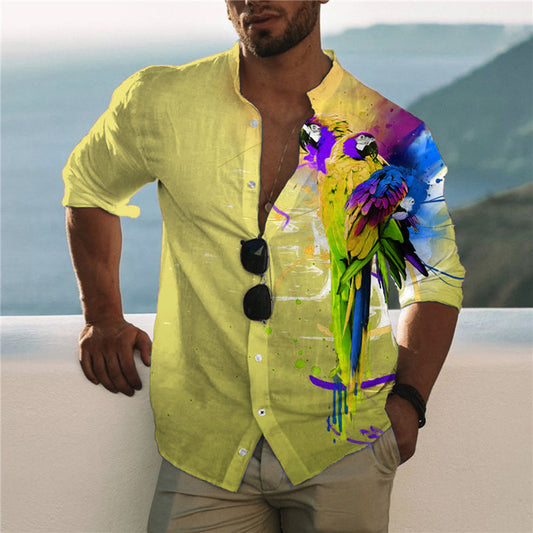 Men's Graphic Animal Hawaiian Shirt Summer Hawaiian Shirt Aloha Shirt Short Sleeve Shirt Stand Collar Fashion Designer Casual Outdoor Vacation Casual Yellow Blue Purple Print S M L