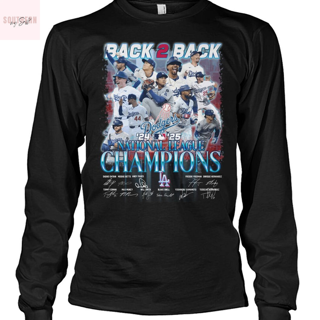 Los Angeles Dodgers 2025 National League Champions Back 2 Back Signature Unisex T-Shirt