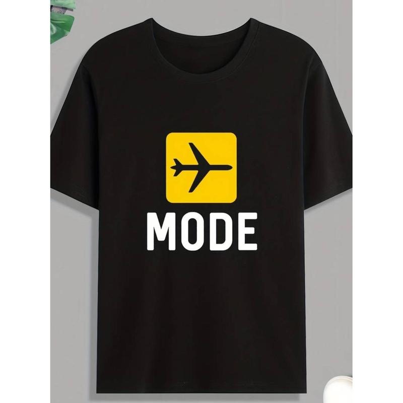 men gifts Men's Casual Fashion Tee - Lightweight Polyester, Geometric "MODE" Print, Round Neck Short Sleeve T-Shirt, Easy...
