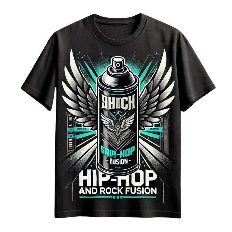 men's graphic tees Fashionable Crew Neck T-Shirt - Comfortable Fit, Slight Stretch, PatternedPrint Spray Can Hip-Hop Tee:...
