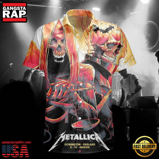 Metallica World Tour Donington England Short Sleeve Hawaiian Shirt - Gangstarap80S