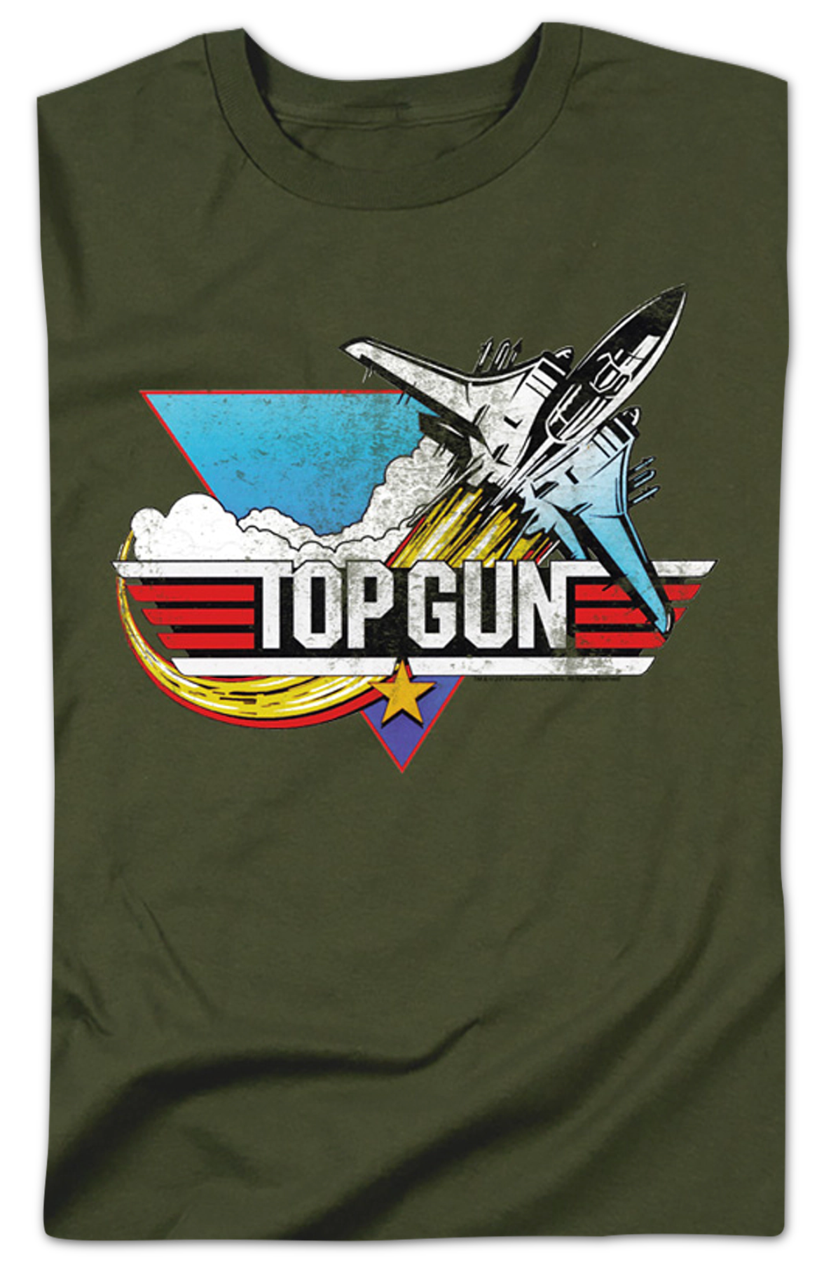 Military Green Vintage Logo Top Gun T-Shirt