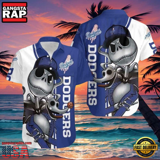 MLB LA Dodgers With Jack Skellington And Zero Graphic Aloha Hawaiian Shirt - Gangstarap80S