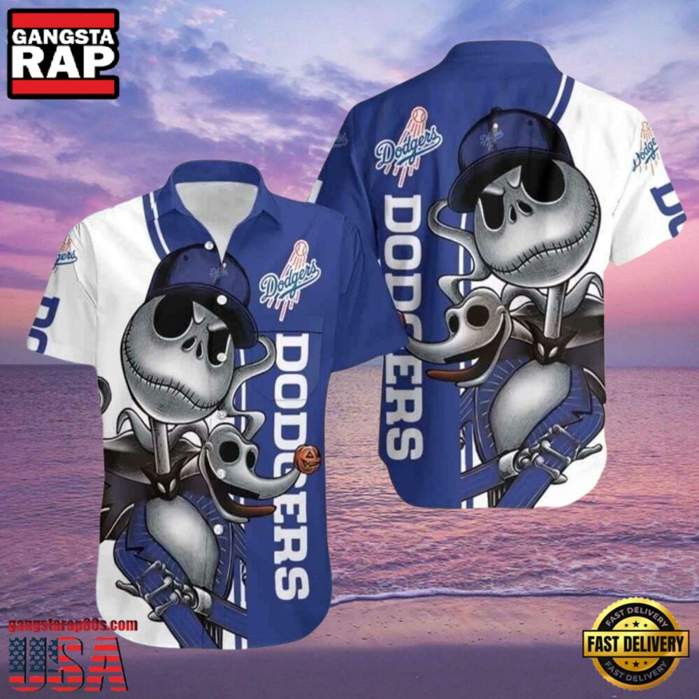 MLB LA Dodgers With Jack Skellington And Zero Graphic Aloha Hawaiian Shirt - Gangstarap80S