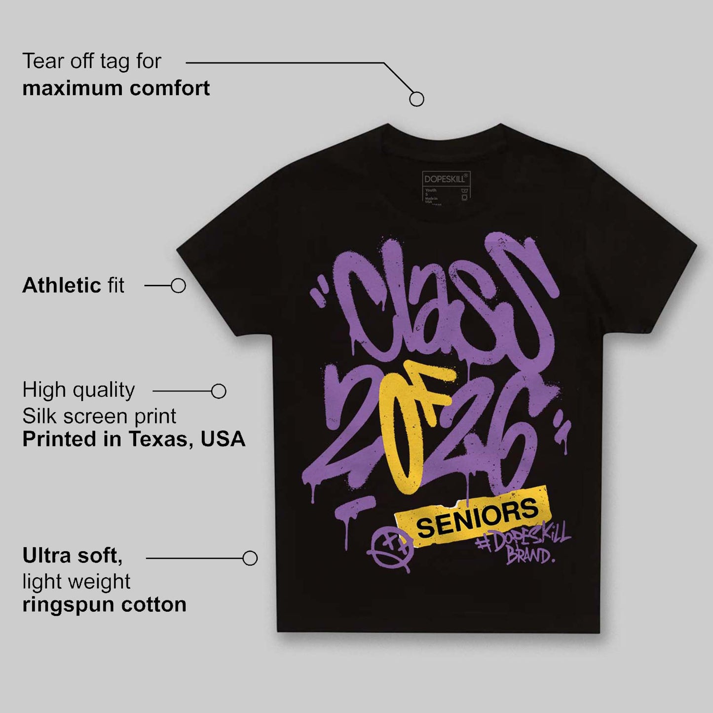 PURPLE Collection DopeSkill Toddler Kids T-shirt Class of 2026 Graphic