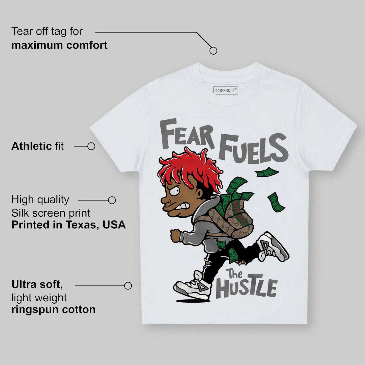 Grey Collection DopeSkill Toddler Kids T-shirt Fear Fuels The Hustle Graphic