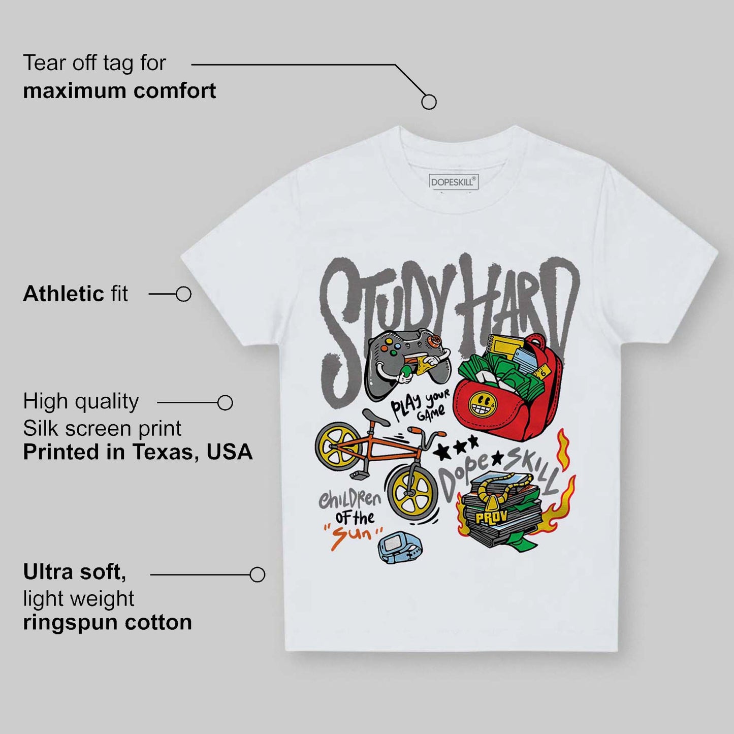 Grey Collection DopeSkill Toddler Kids T-shirt Study Hard Graphic