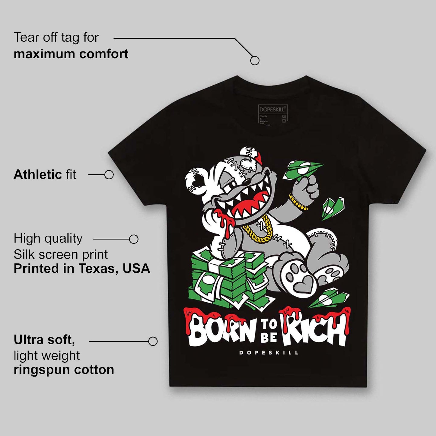 White Thunder 4s DopeSkill Toddler Kids T-shirt Born To Be Rich Graphic
