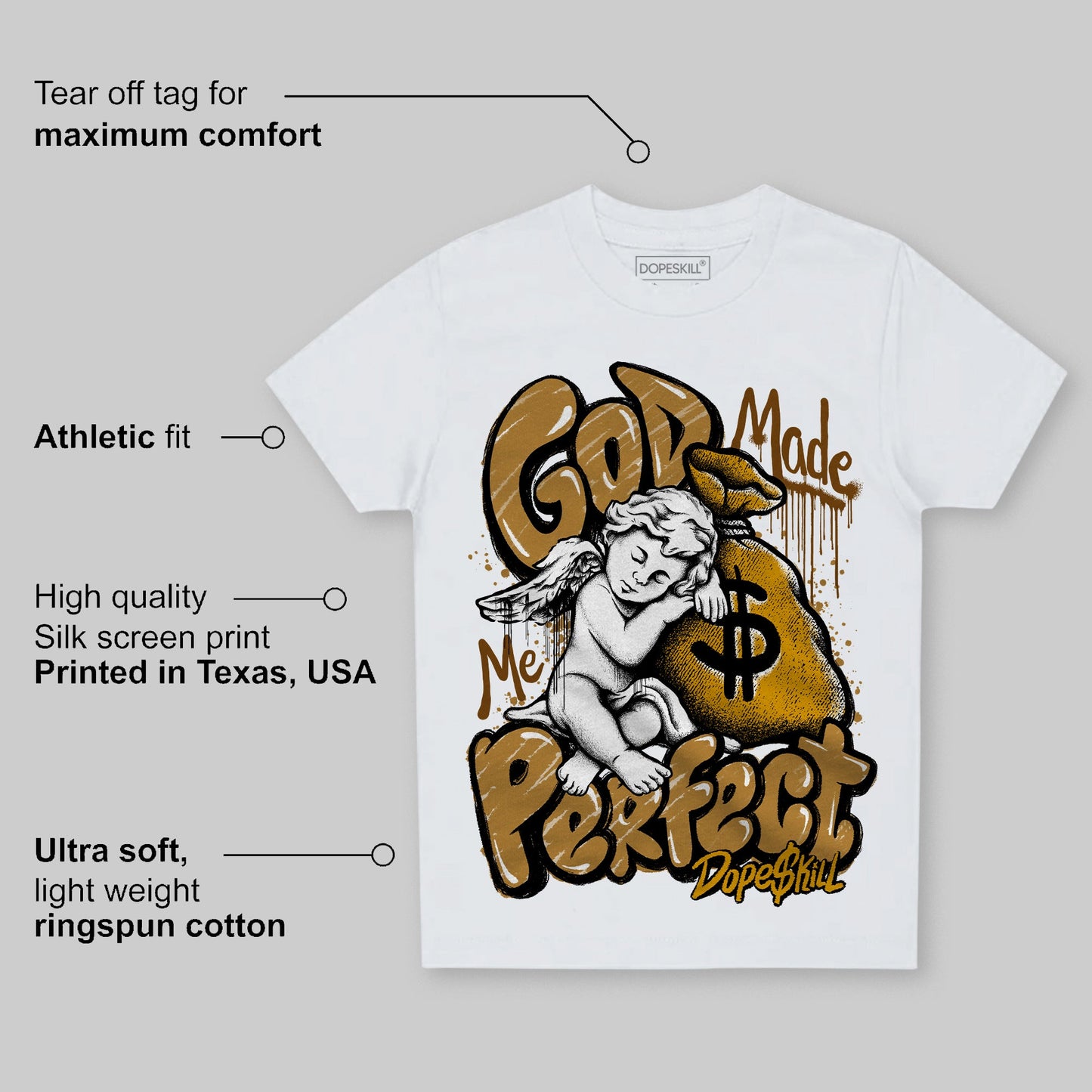 Wheat 13s DopeSkill Toddler Kids T-shirt God Made Me Perfect Graphic
