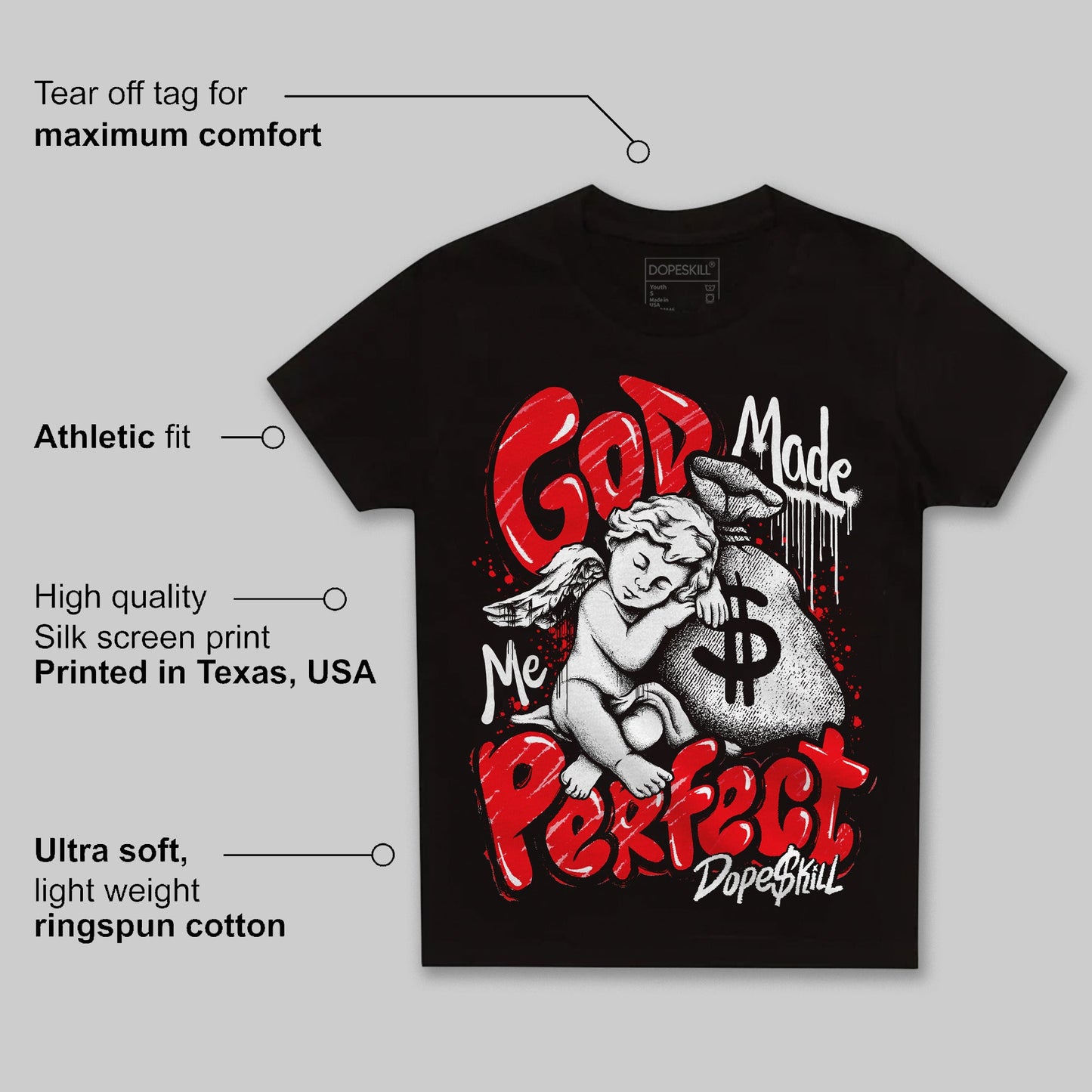 Red Thunder 4s DopeSkill Toddler Kids T-shirt God Made Me Perfect Graphic