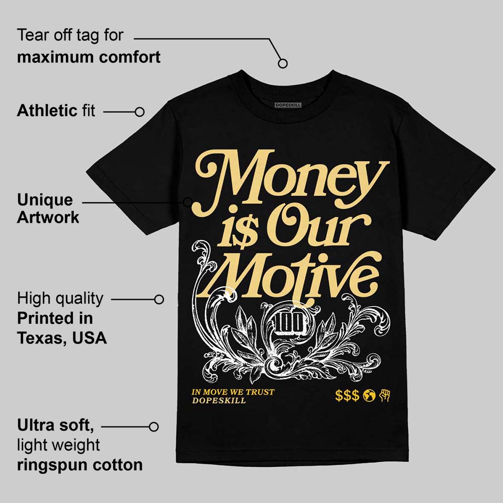 Quai 54 x Tour Yellow Black 1s DopeSkill T-Shirt Money Is Our Motive Typo Graphic