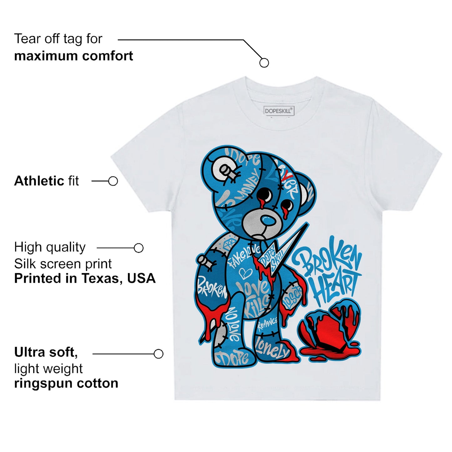 Military Blue 4s DopeSkill Toddler Kids T-shirt Broken Heart Graphic