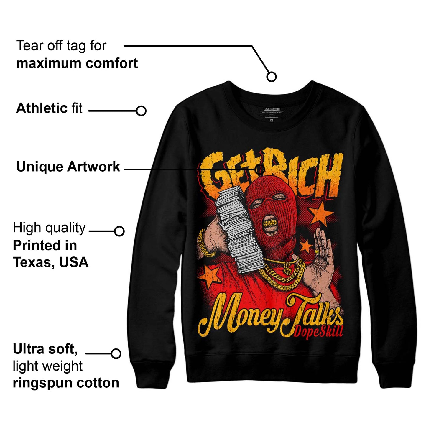 Red Collection DopeSkill Sweatshirt Get Rich Graphic
