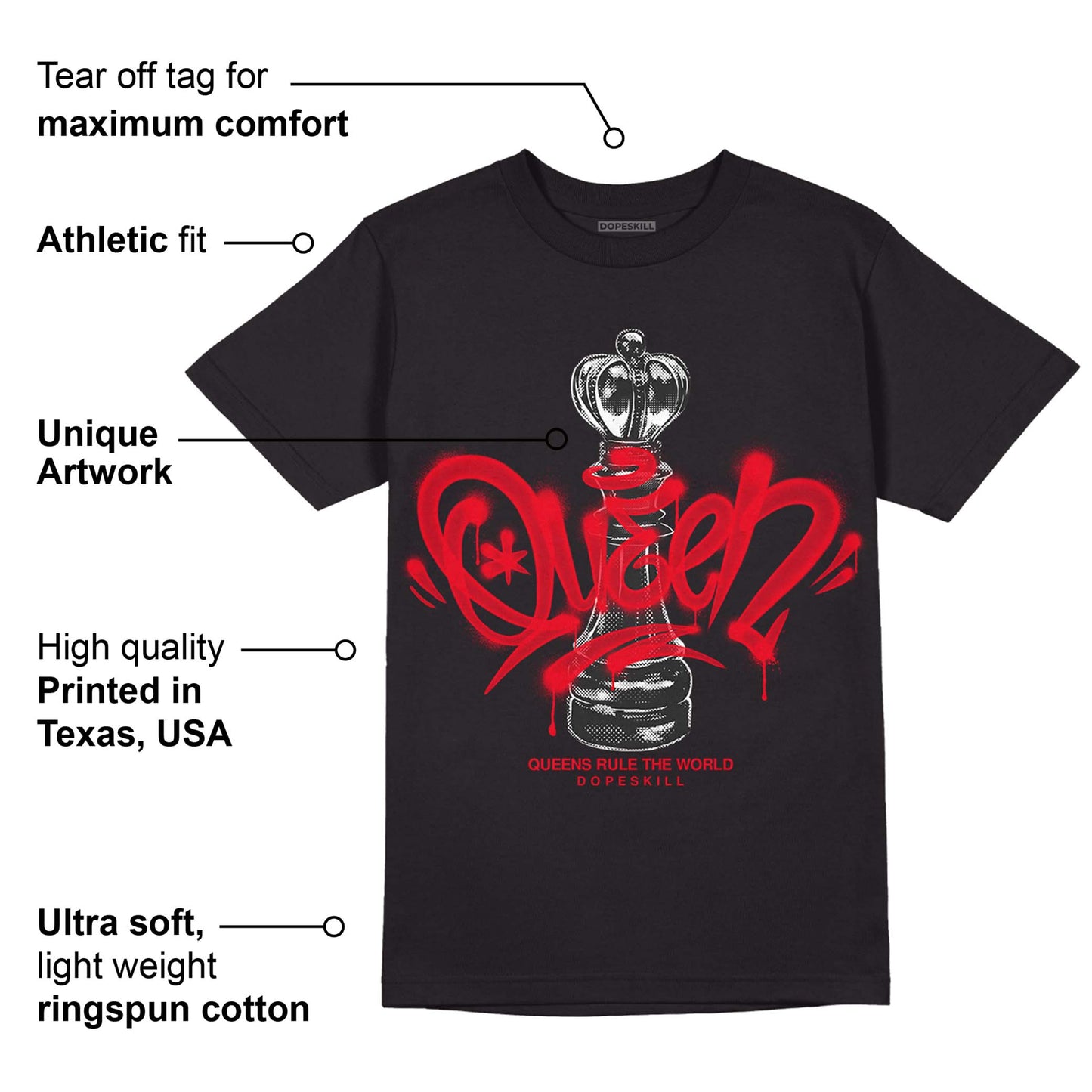 Red Thunder 4s DopeSkill T-shirt Queen Chess Graphic