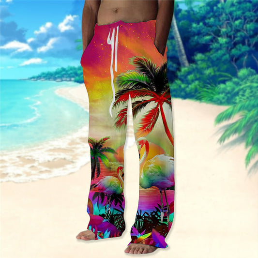 Men's Trousers Summer Pants Beach Pants Drawstring Elastic Waist Straight Leg Animal Coconut Tree Graphic Prints Comfort Casual Daily Holiday Streetwear Hawaiian Red Blue