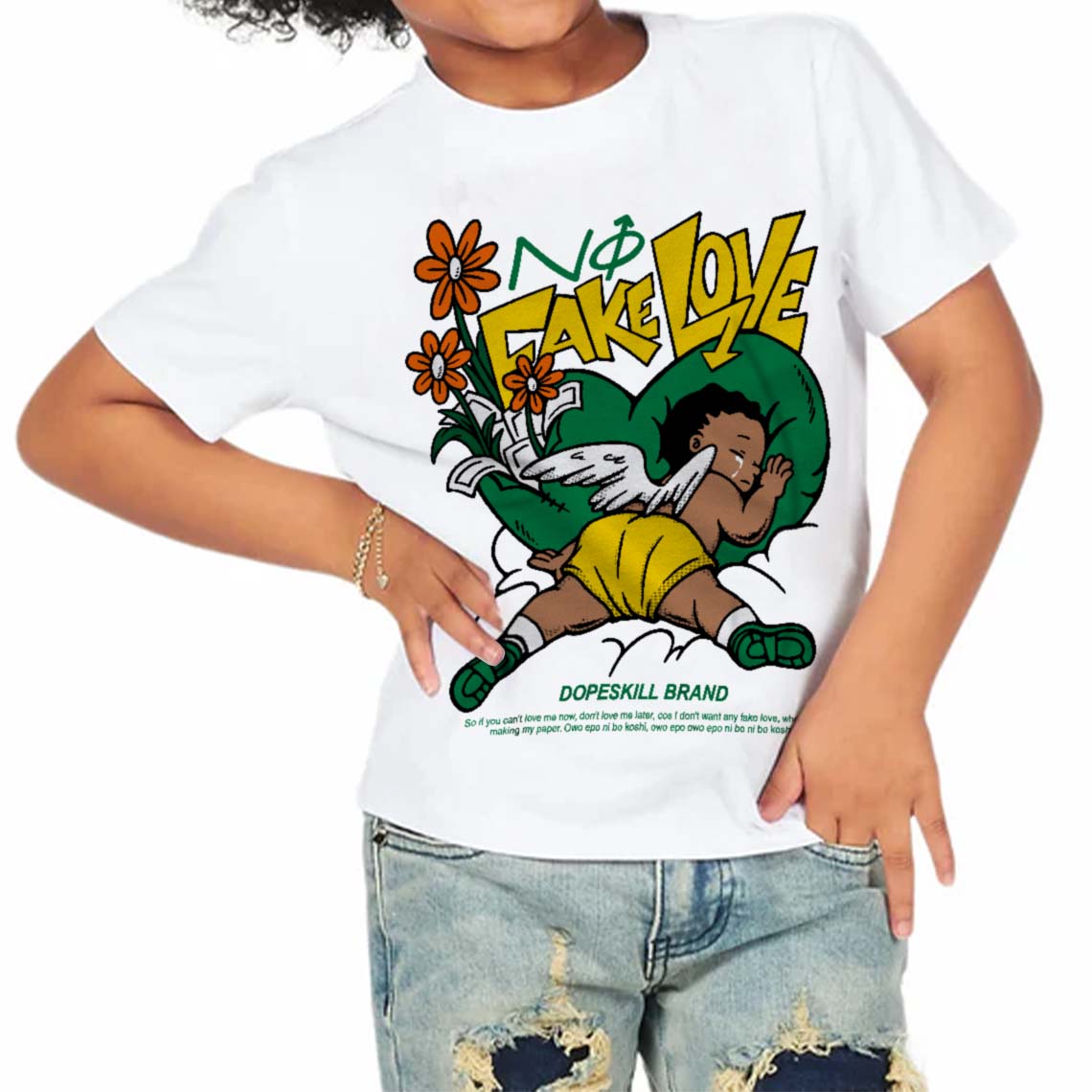 Green Collection DopeSkill Toddler Kids T-shirt No Fake Love Graphic