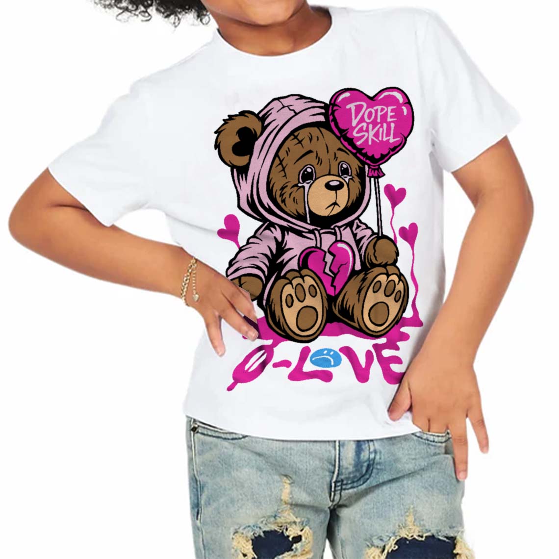 Triple Pink Dunk DopeSkill Toddler Kids T-shirt Broken Bear Graphic