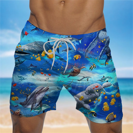 Men's Shark Graphic Prints Swim Shorts Board Shorts Swimming Trunks Mid Waist Hawaiian Boho Casual Daily Holiday Drawstring with Mesh lining Elastic Waist Designer Clothing Apparel