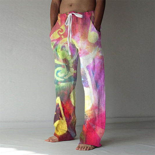 Men's Graphic Skull Linen Pants Trousers Summer Pants Mid Waist Fashion Hawaiian Designer Casual Daily Drawstring Elastic Waist Front Pocket Spring & Summer 3D Print 2 3 4
