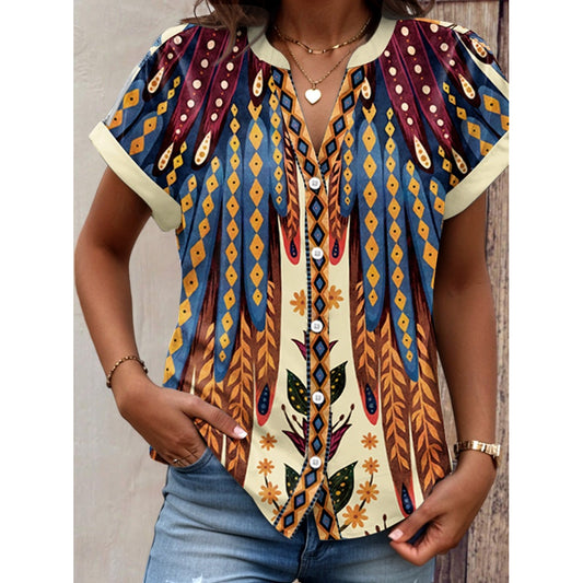Women's Shirt Floral Graphic Bohemia Vintage Hawaiian Short Sleeve Shirt Collar Regular Tops Daily Buttons Print Maroon Spring Fall