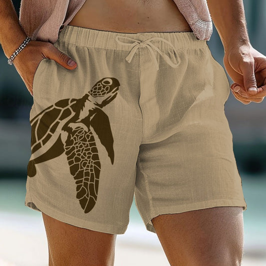 Turtle Printed Men's Graphic Cotton Linen Shorts Summer Hawaiian Shorts Beach Shorts Drawstring Elastic Waist Breathable Soft Short Casual Daily Holiday Streetwear Clothing