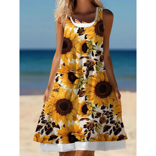 Women's Mini Dress T Shirt Dress Tee Dress Sundress A Line Dress Vacation Casual Beach Daily Regular Fit Floral Graphic Sleeveless U Neck Yellow Blue Purple Green Summer
