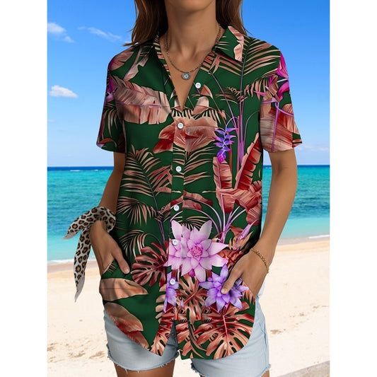 Women's Shirt Graphic Leaf Hawaiian Vintage Tropical Daily Sleeveless Short Sleeve Shirt Collar Regular Tops Daily Red Blue Purple Green Light Blue Summer Spring