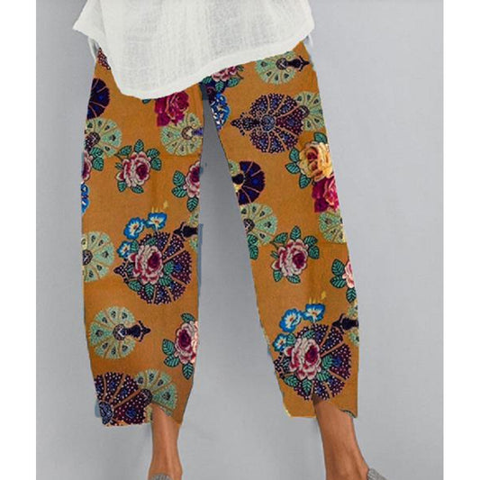 Women's Normal Chinos Slacks Pants Trousers Hawaiian Ethnic Style Ankle-Length Mid Waist Graphic Prints Flower / Floral Elastic Waist Sporty Baggy Comfort Micro-elastic Casual Daily Yellow Red Navy