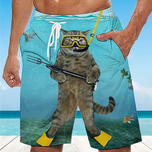 Men's Animal Cat Graphic Prints Swimming Trunks Board Shorts Swim Shorts Mid Waist Hawaiian Boho Casual Daily Holiday Drawstring with Mesh lining Elastic Waist Designer Clothing Apparel