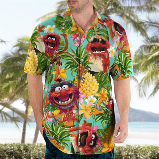 Men's Floral Pineapple Frog Shirt Summer Hawaiian Shirt Graphic Shirt Aloha Shirt Short Sleeve Shirt Turndown Outdoor Street 3D Print Red green Olive Green Pink Red Blue Button-Down Clothing Apparel