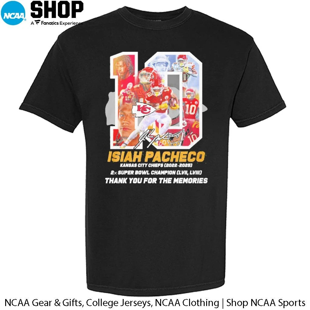 Official Isiah Pacheco Kansas City Chiefs 2022-2025 Thank You For The Memories Signature T-Shirt
