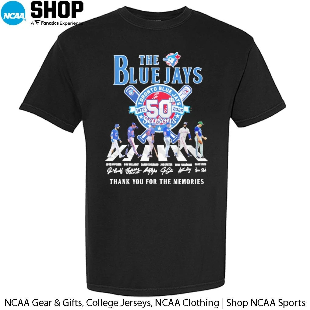 Official The Bleu Jays 50 Season 1977-2026 Abbey Road Thank You For The Memories Signatures T-Shirt