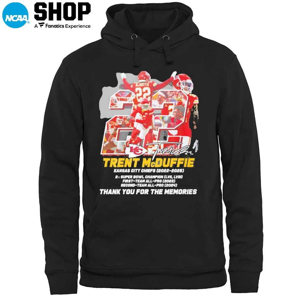 Official Trent McDuffie Kansas City Chiefs 2022-2025 Thank You For The Memories Signature T-Shirt