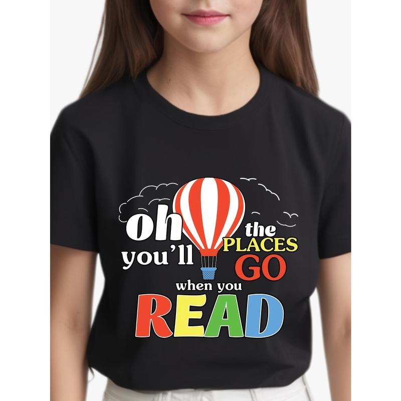 oh you'll the PLACES when you GO READ Kids Cotton T-Shirt, Soft, Breathable & Comfortable, Fun Print for Carnival & St....
