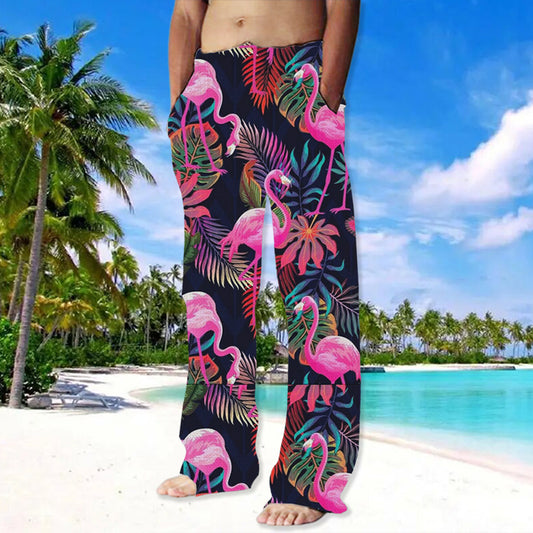 Men's Trousers Summer Pants Beach Pants Drawstring Elastic Waist Straight Leg Animal Flamingo Graphic Prints Comfort Casual Daily Holiday Streetwear Hawaiian Pink Red