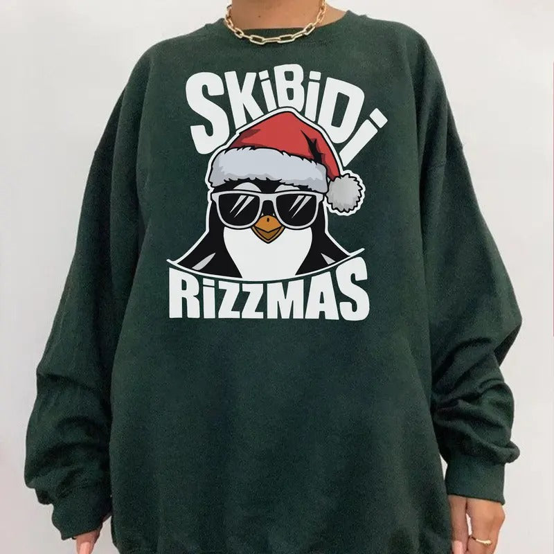penguin Skibidi Rizzmas Christmas Rizz Sweatshirt T-Shirt,  Funny Christmas Sweatshirt, Funny Teenager Xmas Rizz Hoodie