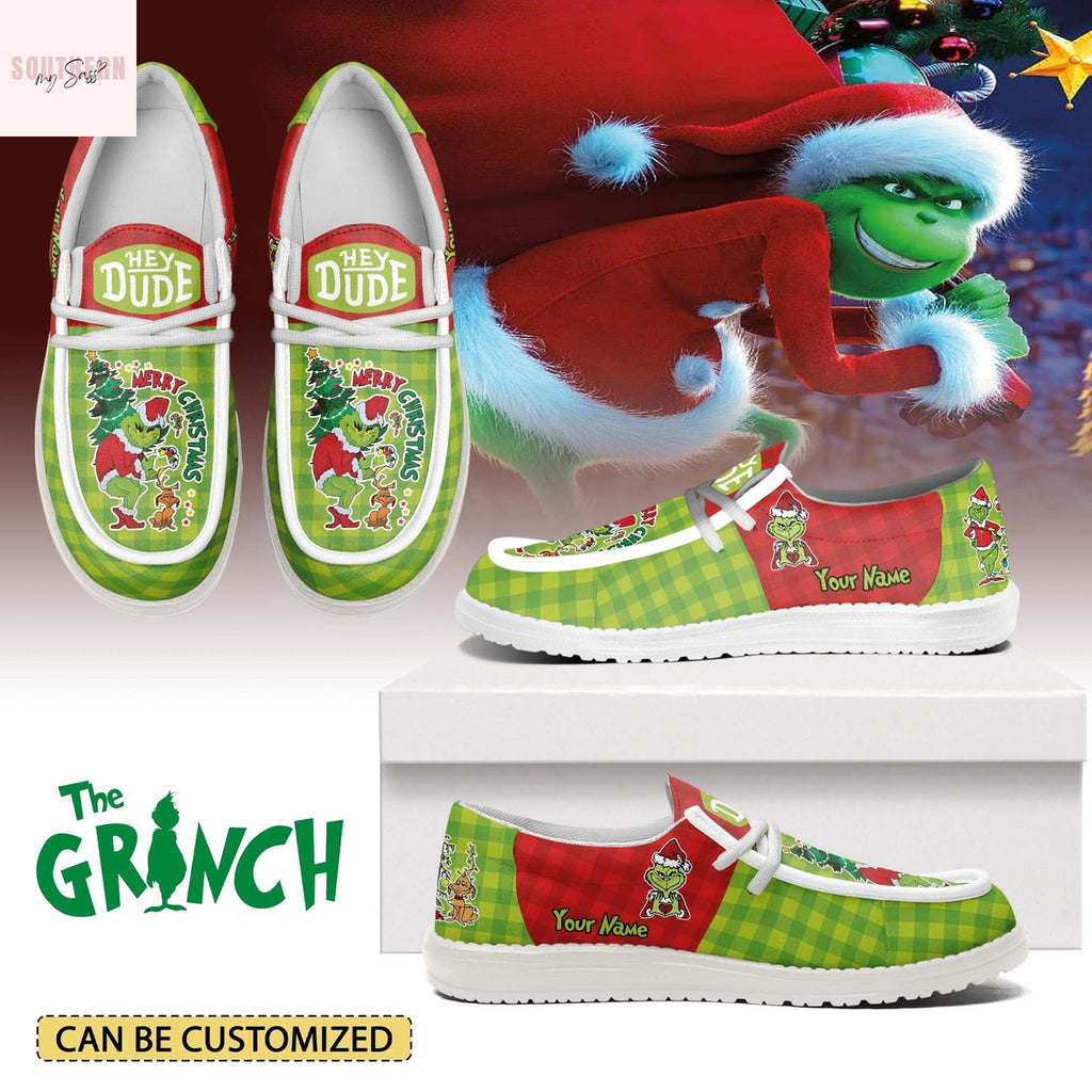 Personalized The Grinch x Christmas Hey Dude Shoes