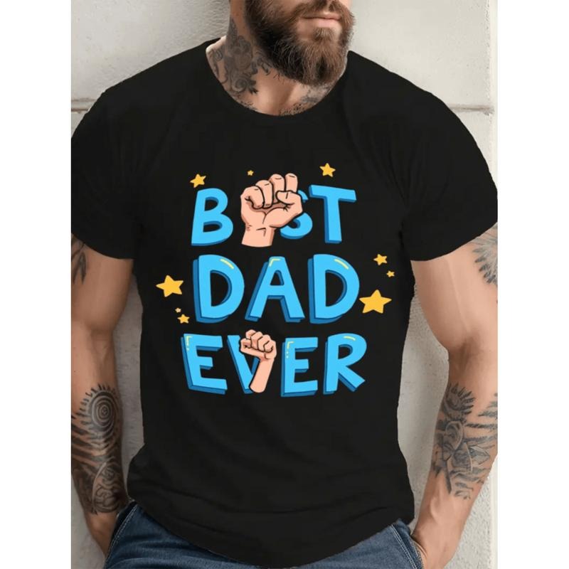 plus size mens 100 cotton t shirt     dad ever graphic tee with stars thumbs   casual fit round neck machine washable...