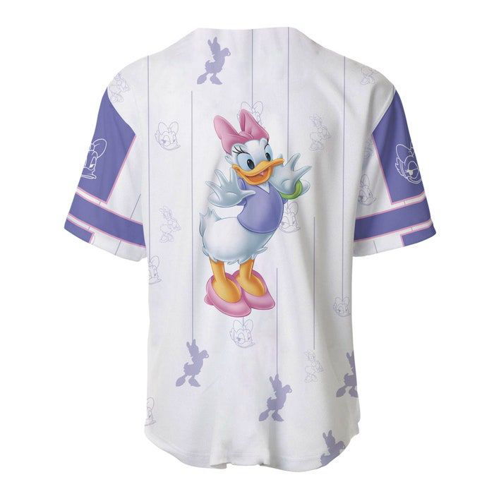 Pretty Daisy Duck White Purple Stripes Patterns Disney Unisex Cartoon Casual Outfits Custom Baseball Jersey Gifts for Fans - lylyprint.com